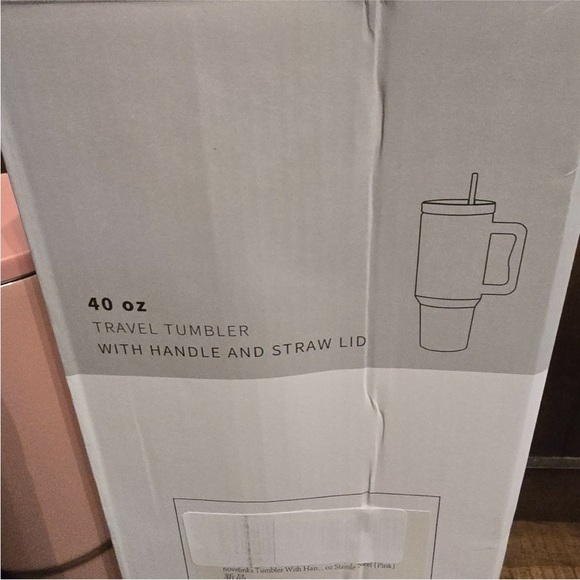 NWT 40oz Tan Travel Tumbler with Handle and Straw - Picture 2 of 2